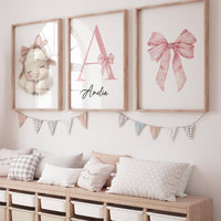Blush Pink Sheep Nursery Art: Personalized Baby Girl Prints, 3 Piece Set