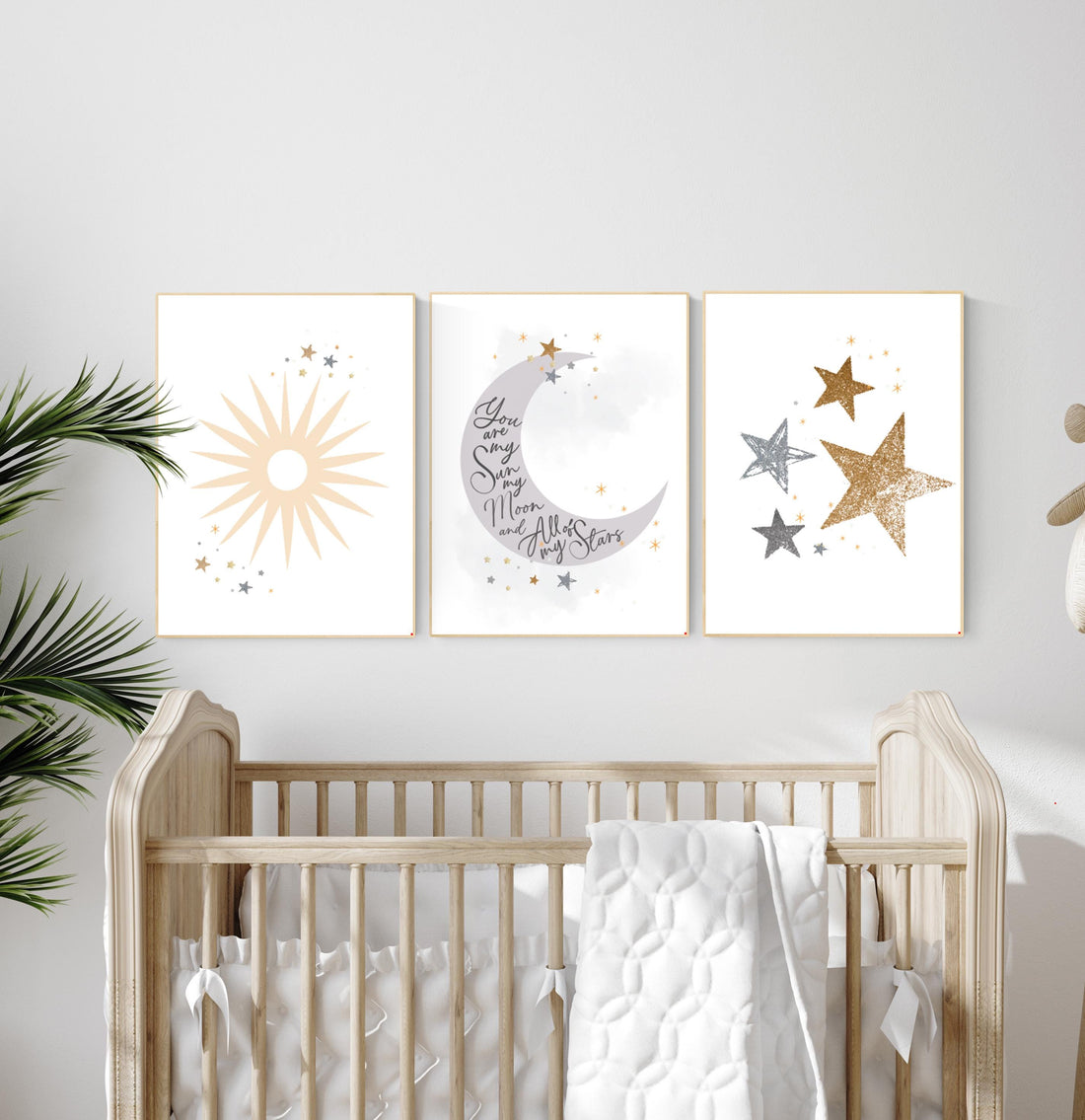 Sun Moon Stars Nursery Art Print Set: Celestial Baby Room Decor