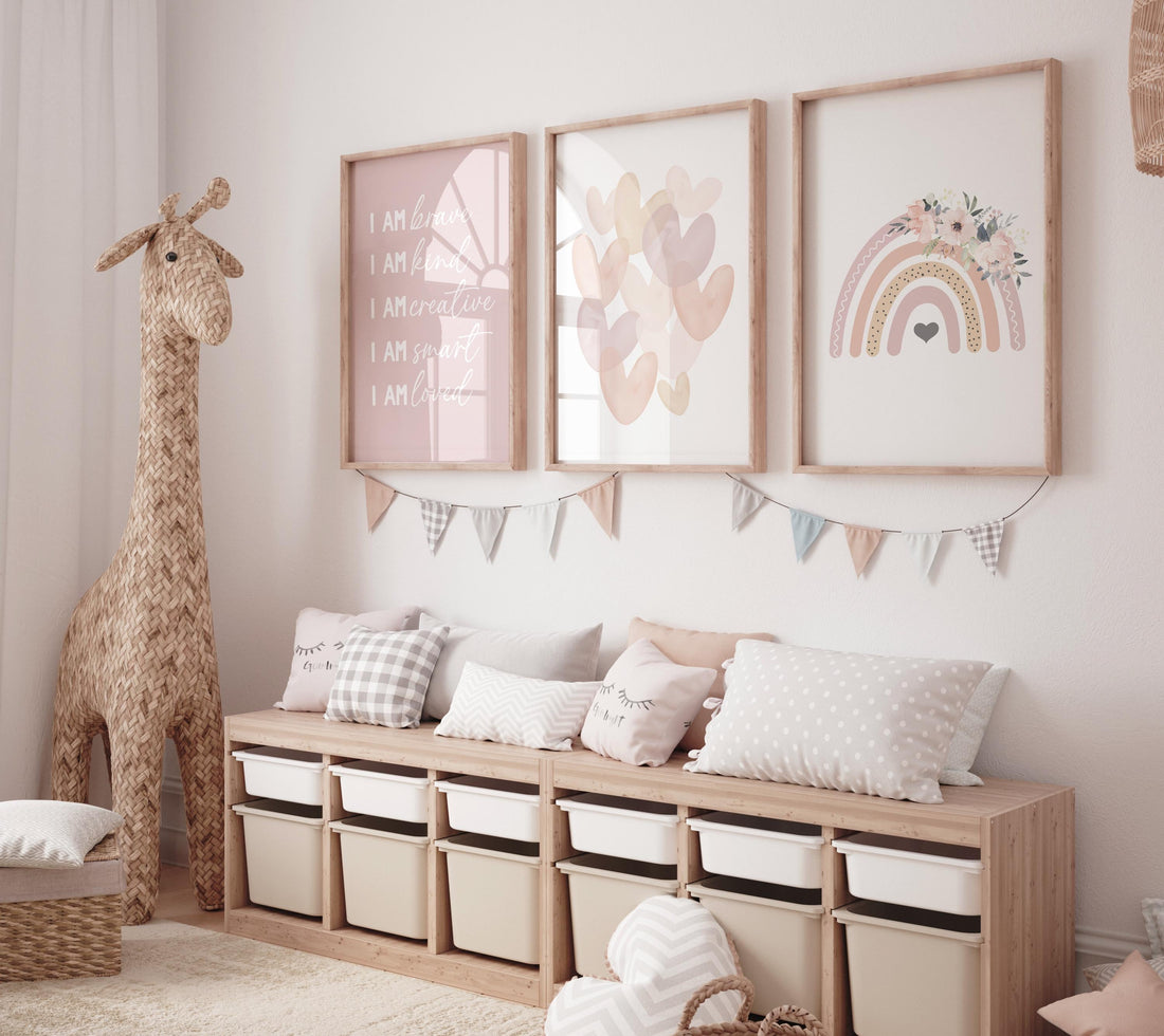 Rainbow nursery, heart print, Girl bedroom art, name print, girls room decor, blush nursery, baby girl wall art, boho nursery