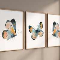 Teal & Orange Butterfly Watercolor Print Set: Boho Nursery Wall Art