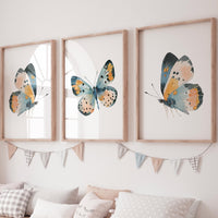 Teal & Orange Butterfly Watercolor Print Set: Boho Nursery Wall Art