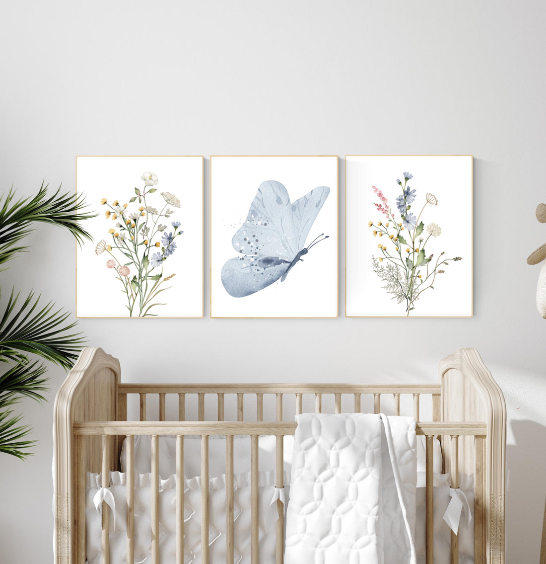 Blue Butterfly Wildflower Nursery Print: Watercolor Botanical Art