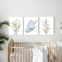 Blue Butterfly Wildflower Nursery Print: Watercolor Botanical Art