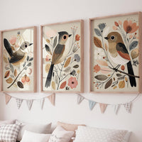 Vintage Bird Print Set: Neutral Autumn Boho Wall Art