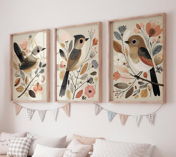 Vintage Bird Print Set: Neutral Autumn Boho Wall Art