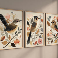 Vintage Bird Print Set: Neutral Autumn Boho Wall Art