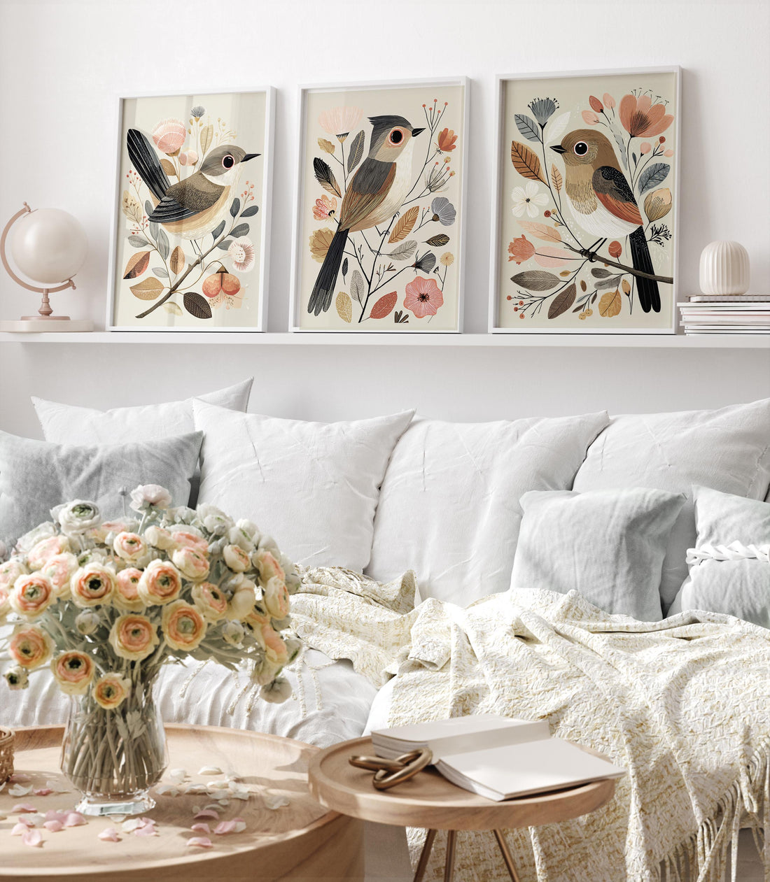 Vintage Bird Print Set: Neutral Autumn Boho Wall Art