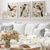 Vintage Bird Print Set: Neutral Autumn Boho Wall Art