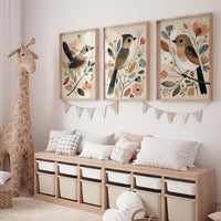 Vintage Bird Print Set: Neutral Autumn Boho Wall Art