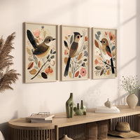 Vintage Bird Print Set: Neutral Autumn Boho Wall Art
