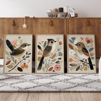 Vintage Bird Print Set: Neutral Autumn Boho Wall Art