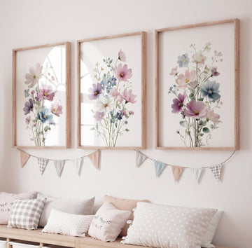 Wildflower Wall Art Set: Soft Pastel Botanical Prints, Cottagecore Decor