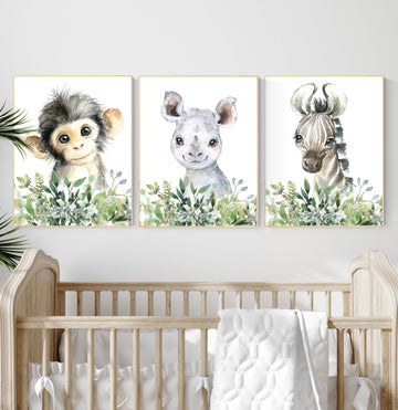 Safari Nursery Prints: Baby Animal Watercolor Art, Jungle Decor