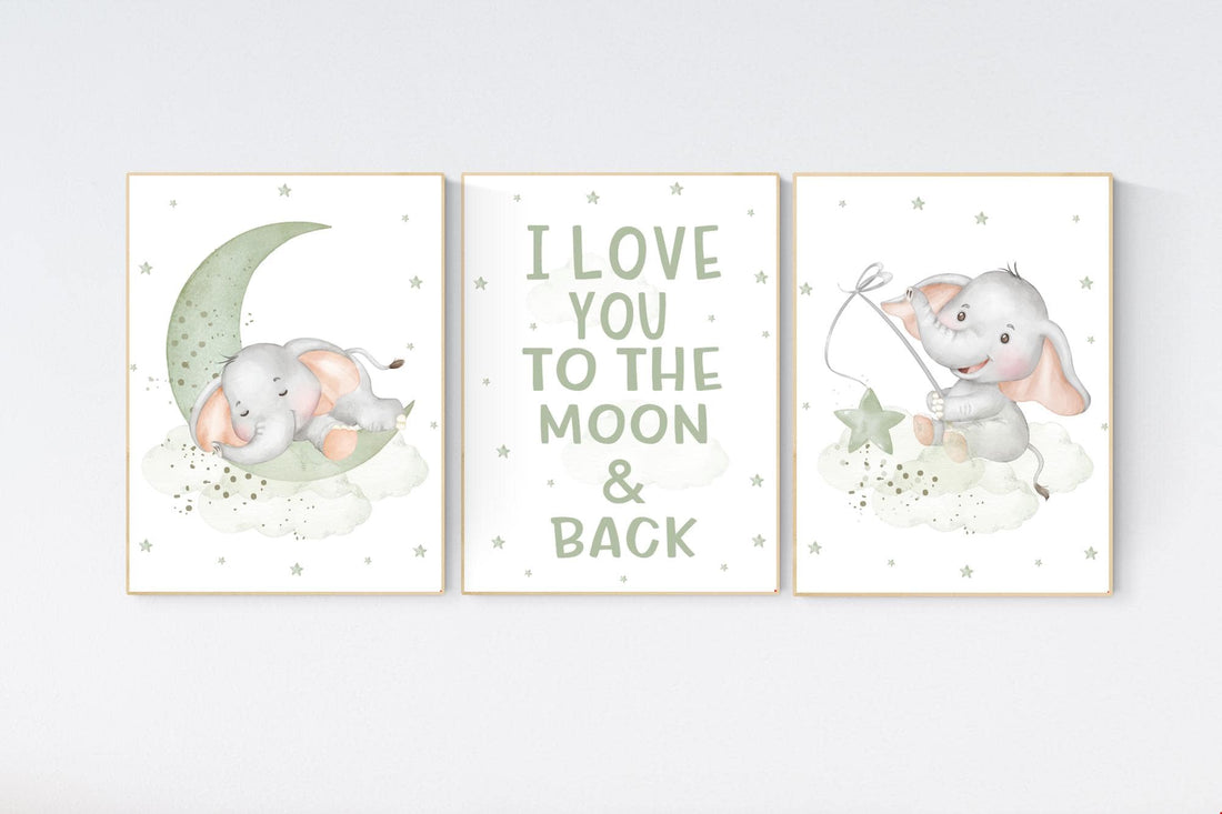 Sage Green Elephant Nursery Print: Gender Neutral Baby Room Wall Art
