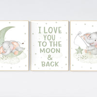 Sage Green Elephant Nursery Print: Gender Neutral Baby Room Wall Art