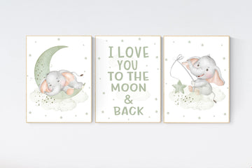 Sage Green Elephant Nursery Print: Gender Neutral Baby Room Wall Art