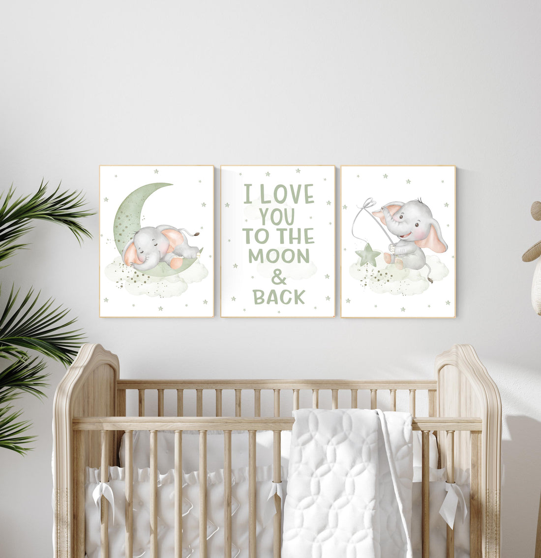 Sage Green Elephant Nursery Print: Gender Neutral Baby Room Wall Art