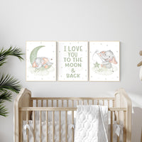Sage Green Elephant Nursery Print: Gender Neutral Baby Room Wall Art