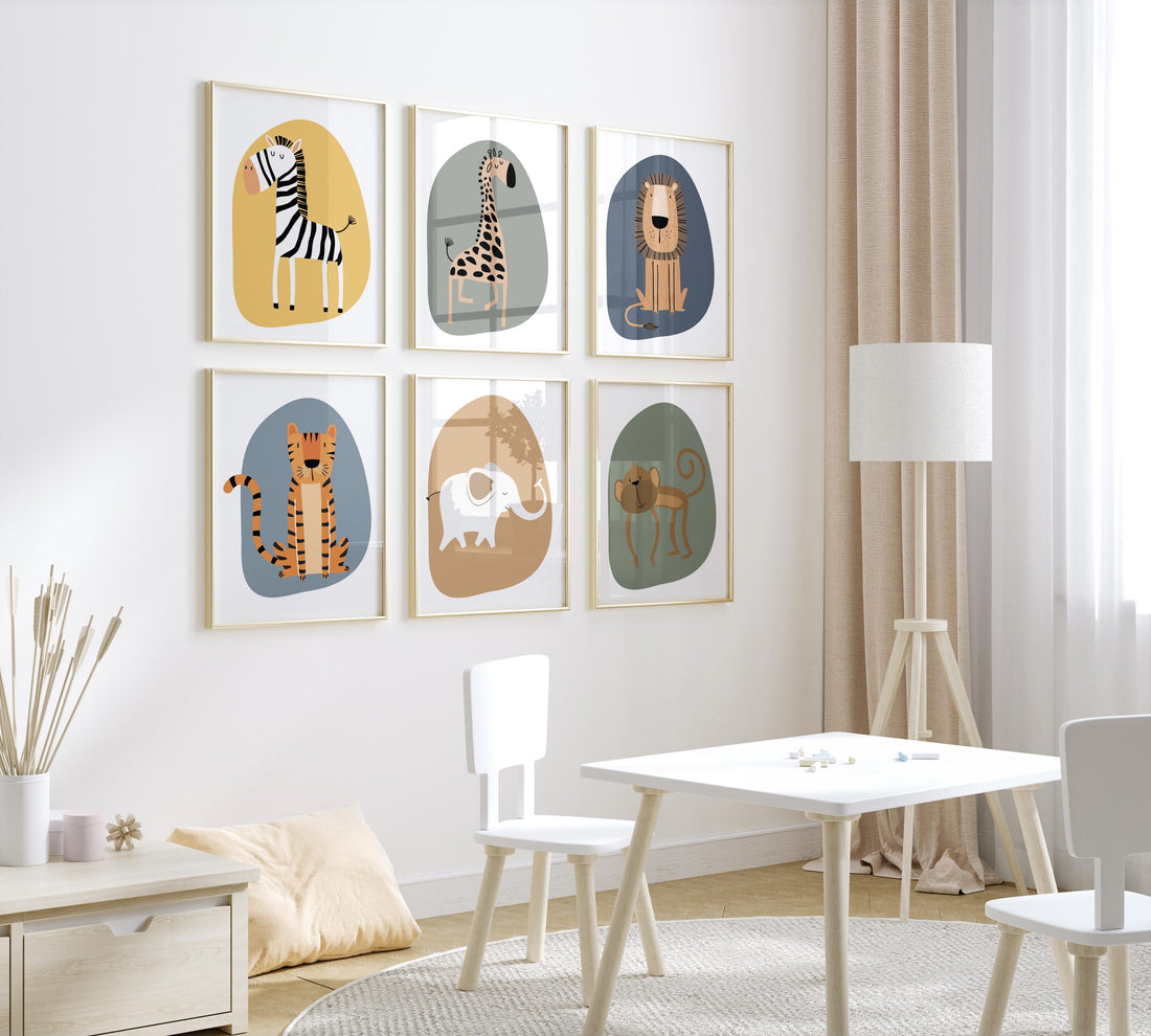 Safari Nursery Prints: Boho Jungle Animals, Sage Green Decor