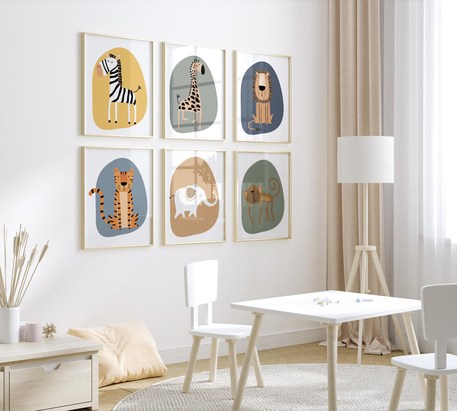 Safari Nursery Prints: Boho Jungle Animals, Sage Green Decor