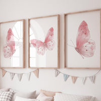 Watercolor Butterfly Nursery Art Set: Pink Boho Prints
