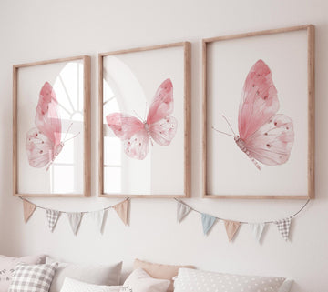 Watercolor Butterfly Nursery Art Set: Pink Boho Prints