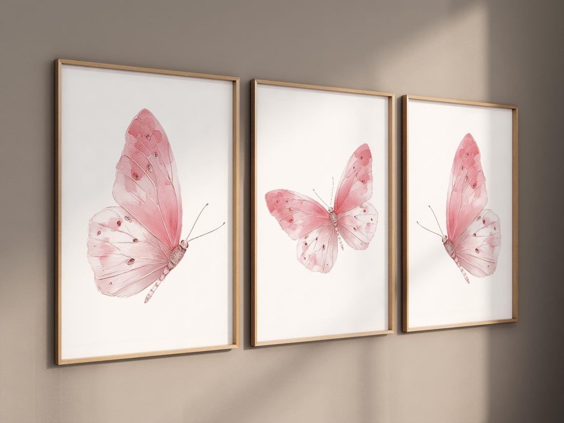 Watercolor Butterfly Nursery Art Set: Pink Boho Prints