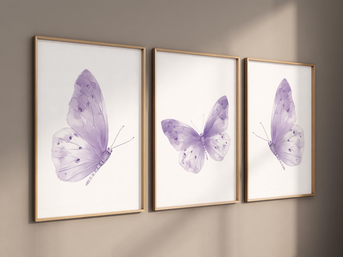 Purple Butterfly Nursery Art Prints: Boho Watercolor Set of 3
