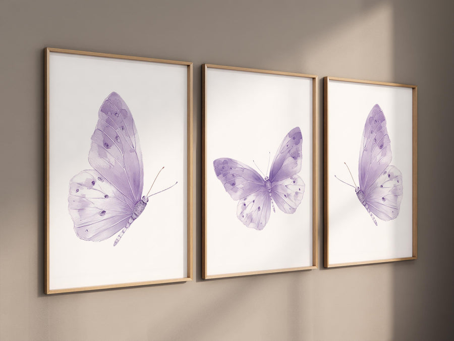 Purple Butterfly Nursery Art Prints: Boho Watercolor Set of 3