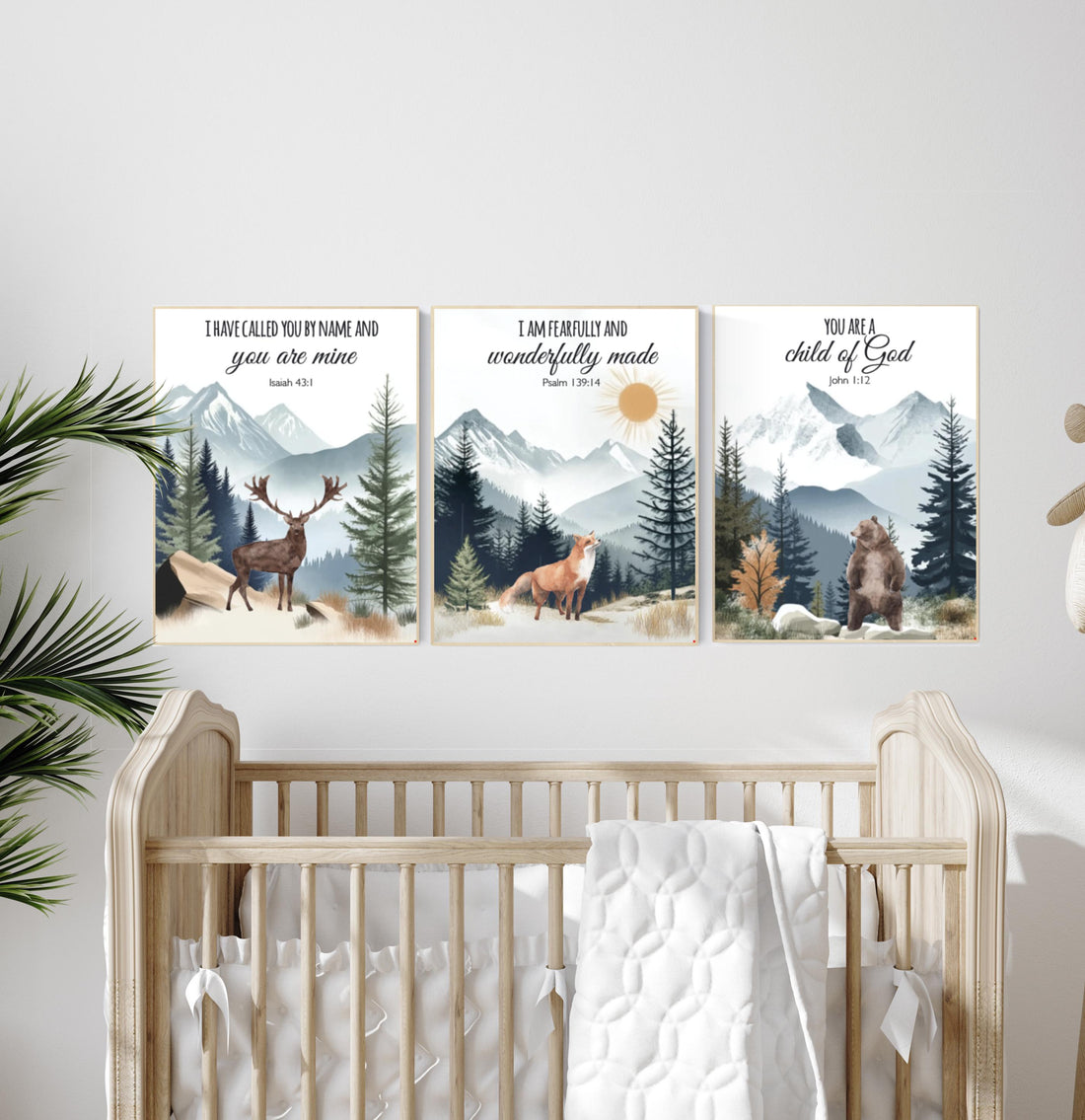 Woodland Nursery Decor: Mountain Wall Art, Sage Green Forest Print