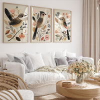Vintage Bird Print Set: Neutral Autumn Boho Wall Art