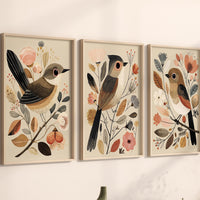 Vintage Bird Print Set: Neutral Autumn Boho Wall Art
