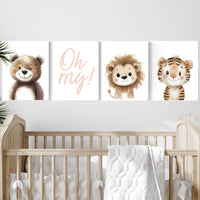 Safari Nursery Art Prints: Lion, Tiger, Bear - Jungle Animal Decor