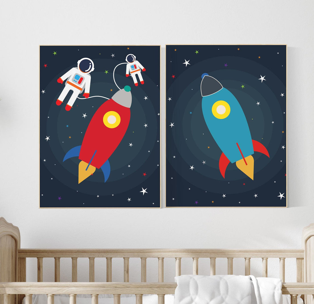Space Nursery Art Set of 2: Solar System Prints, Boy Bedroom Decor