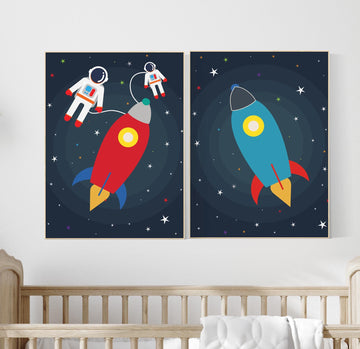 Space Nursery Art Set of 2: Solar System Prints, Boy Bedroom Decor