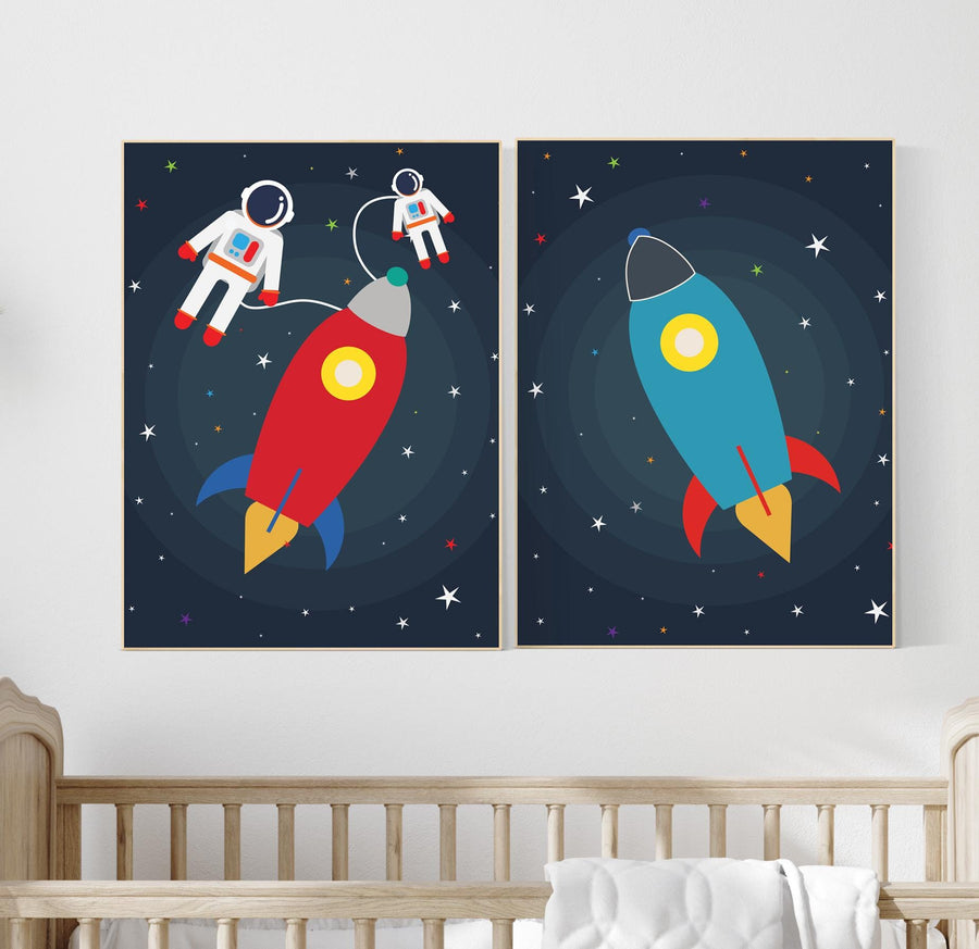 Space Nursery Art Set of 2: Solar System Prints, Boy Bedroom Decor