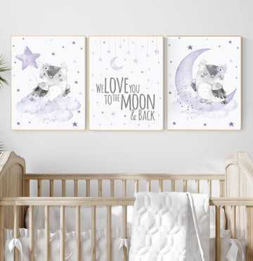 Purple Owl Nursery Decor: Lavender Girl Room Wall Art Print