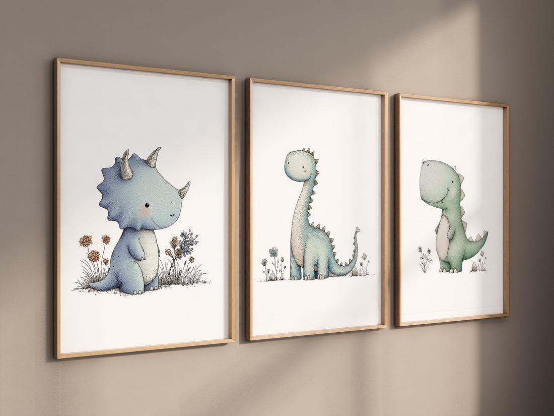 Dinosaur Nursery Prints - Set of 3 Baby Dino Wall Art