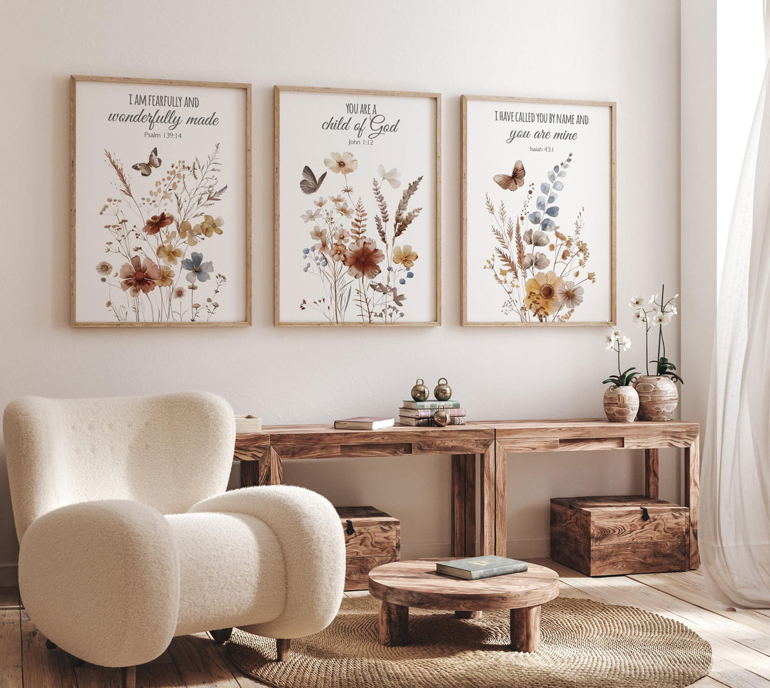 Wildflower Nursery Wall Art: Boho Floral Decor, Christian Verse