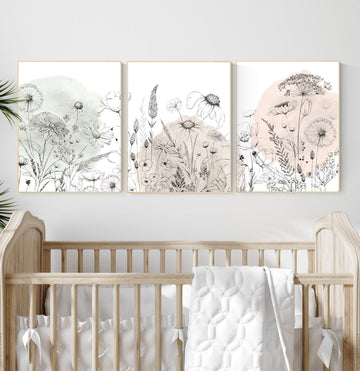 Botanical Line Art Print: Boho Wildflower Wall Decor