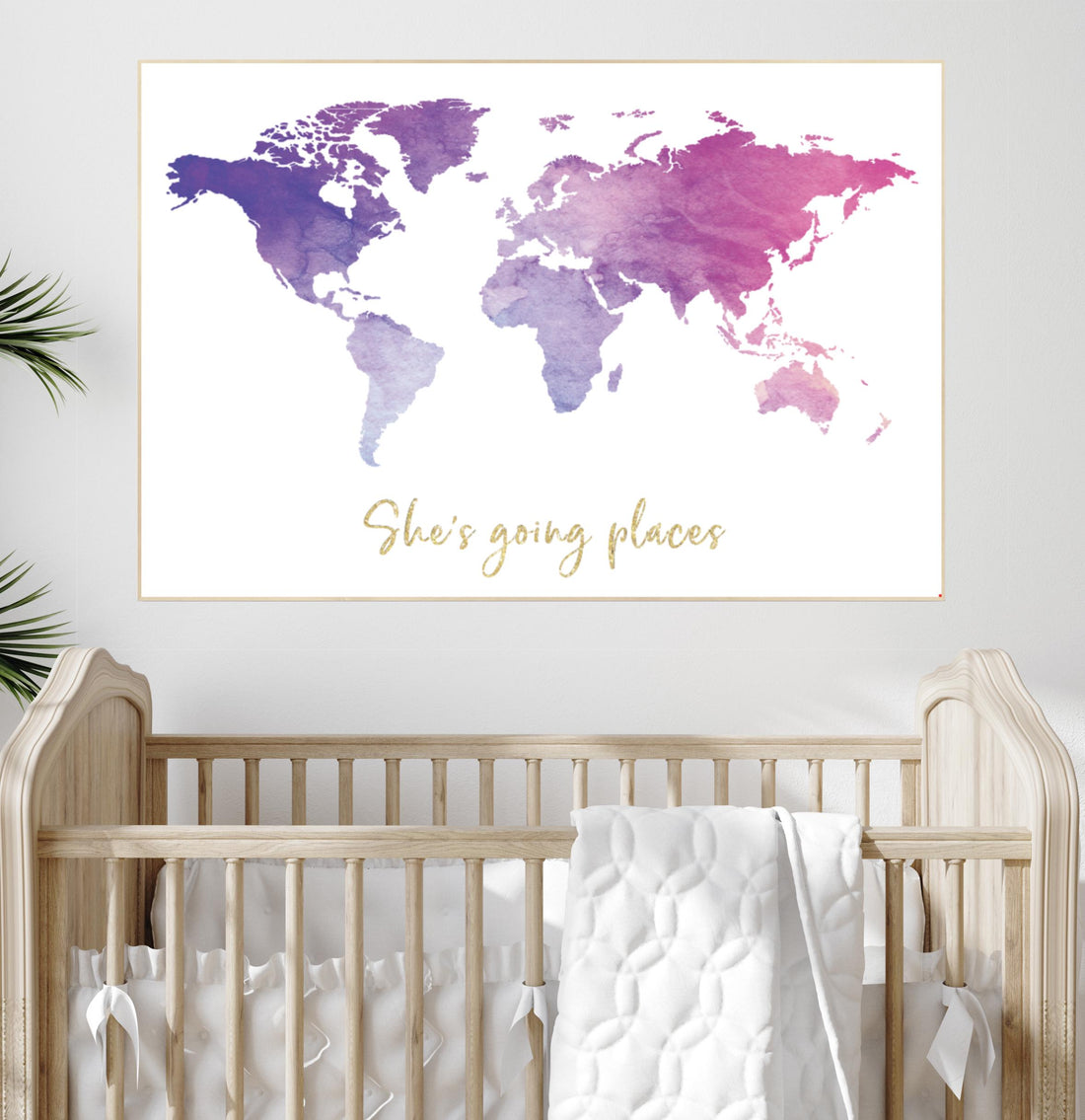 Girls Nursery World Map Poster: Pink, Purple, and Gold