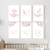 Sheep nursery decor, Nursery decor girl pink, nursery decor lambs, nursery wall art sheep, flower nursery wall art nursery, girl nursery