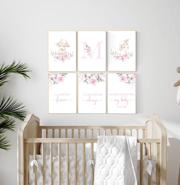 Sheep nursery decor, Nursery decor girl pink, nursery decor lambs, nursery wall art sheep, flower nursery wall art nursery, girl nursery