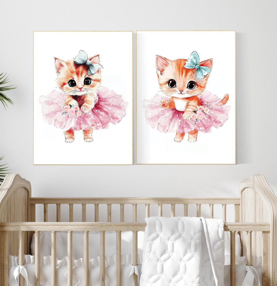 Ballerina Kitten Nursery Print: Ballet Cat Art, Baby Girl Room Decor