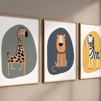 Safari Nursery Prints: Boho Jungle Animals, Earth Tones, Set of 3