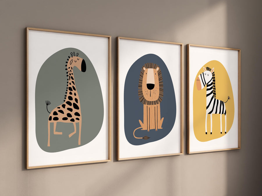 Safari Nursery Prints: Boho Jungle Animals, Earth Tones, Set of 3