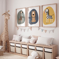 Safari Nursery Prints: Boho Jungle Animals, Earth Tones, Set of 3