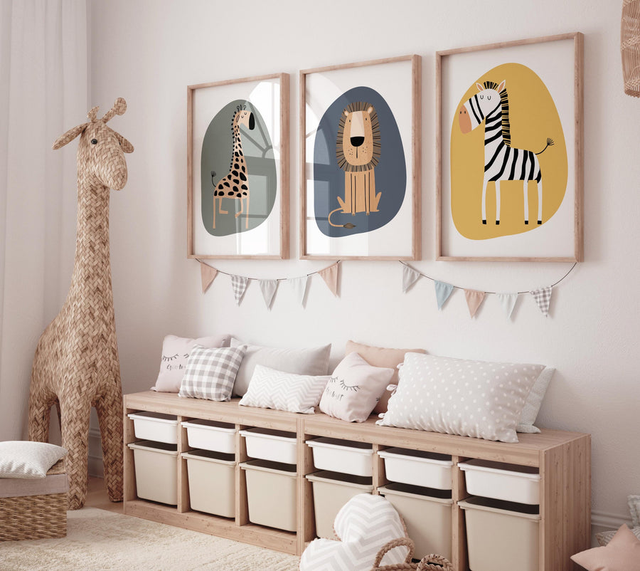 Safari Nursery Prints: Boho Jungle Animals, Earth Tones, Set of 3