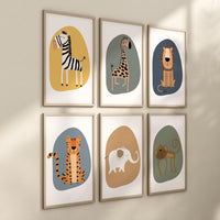 Safari Nursery Prints: Boho Jungle Animals, Sage Green Decor