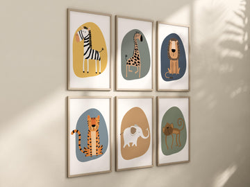 Safari Nursery Prints: Boho Jungle Animals, Sage Green Decor